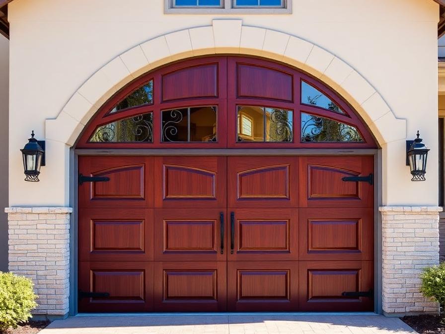 Elegant mahogany wood garage door installation